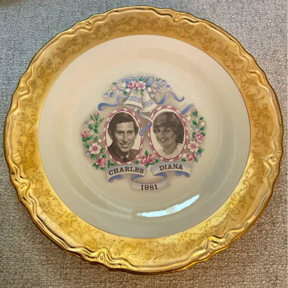 Vintage Charles and Diana Commemorative Wedding Plate, Collectible, 22K Gold
